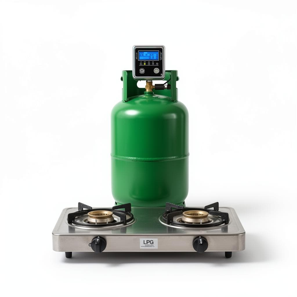 PesaGas green LPG cylinder with smart meter and stove
